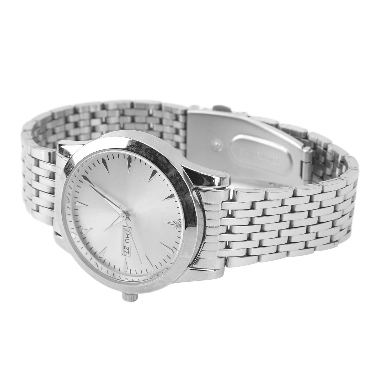 Quartz Men Watch Commercial Dual Date Stylish Classic Quartz Stainless Steel Dress Watch Silver