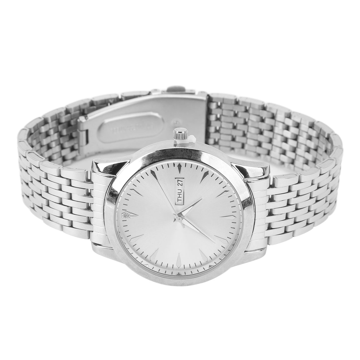 Quartz Men Watch Commercial Dual Date Stylish Classic Quartz Stainless Steel Dress Watch Silver