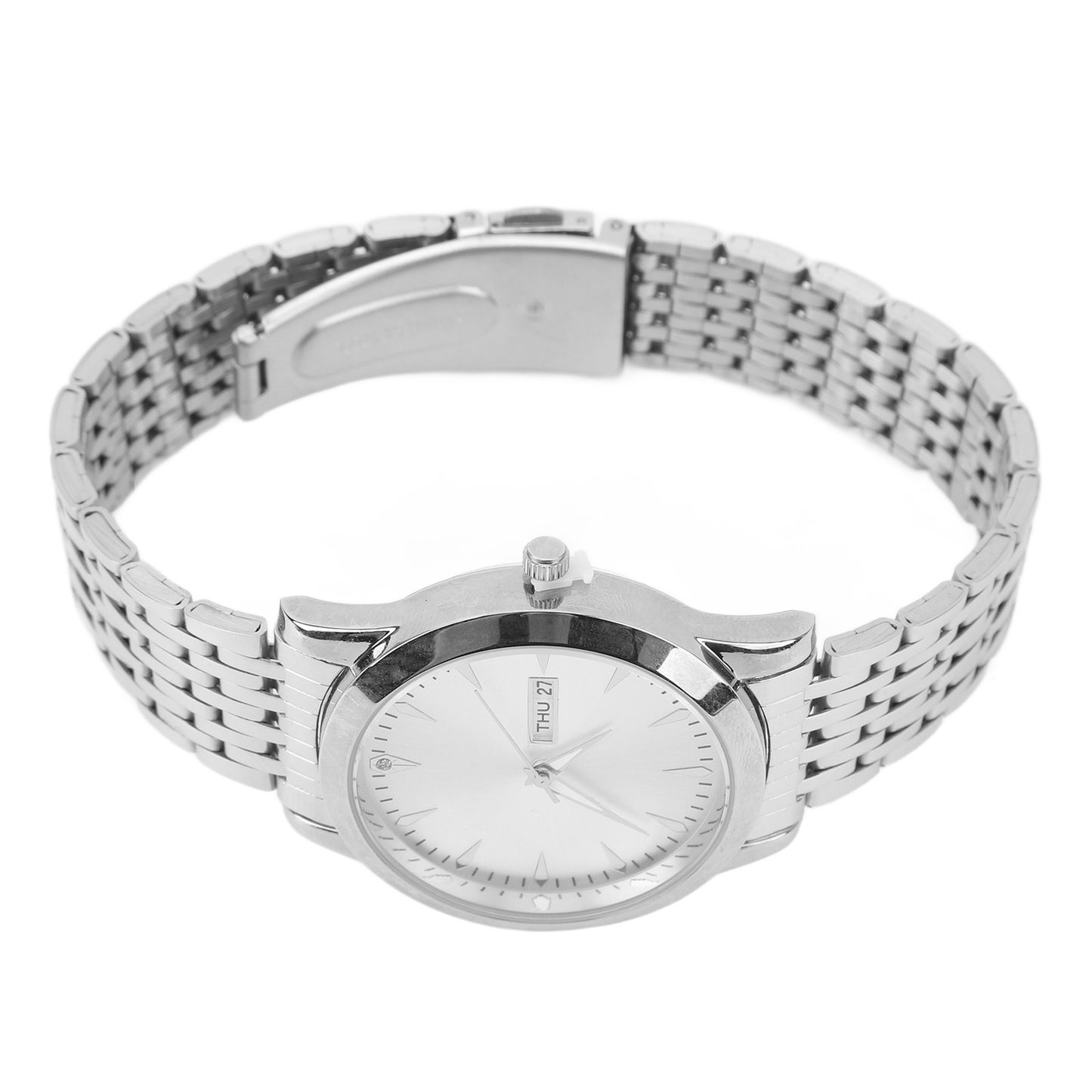 Quartz Men Watch Commercial Dual Date Stylish Classic Quartz Stainless Steel Dress Watch Silver